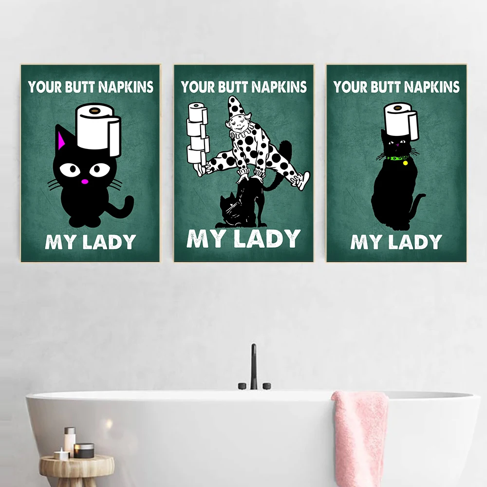 Home Bathroom Quotes - Попка Салфетка Кот Голубой Туалет Плакат